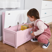 HOMCOM 2-IN-1 Wooden Toy Box Kids Seat Bench Storage Chest Cabinet Organizer with Safety Pneumatic Rod 60 x 30 x 50cm Pink