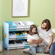 ZONEKIZ Kids Storage Unit Toy Box Organiser Bookshelf w/ Nine Removable Baskets, for Bedroom, Nursery, Playroom - Blue