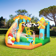 Outsunny 5 in 1 Kids Bounce Castle Farm Style Inflatable House with Slide Trampoline Pool Water Cannon Climbing Wall with Inflator Carrybag, 3.5 x 2.75 x 2.2m