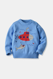 Kids Submarine Applique Pullover Sweater